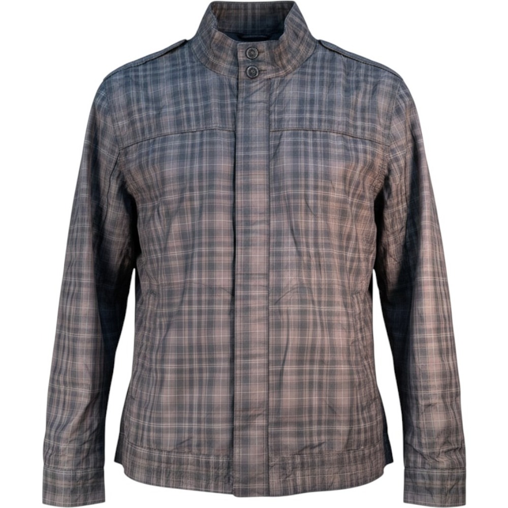 Alfani Mens Plaid Full Zip Jacket Gray Brown Mock Neck Field Coat Size L